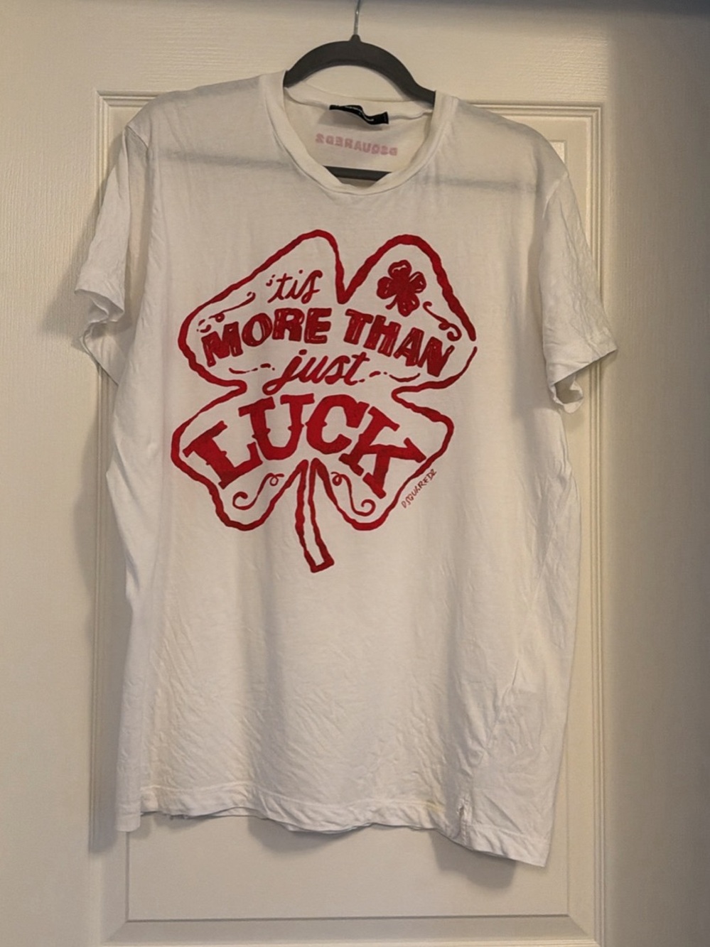 DSQUARED2 White Short Sleeve Tee with Red Clover Graphic